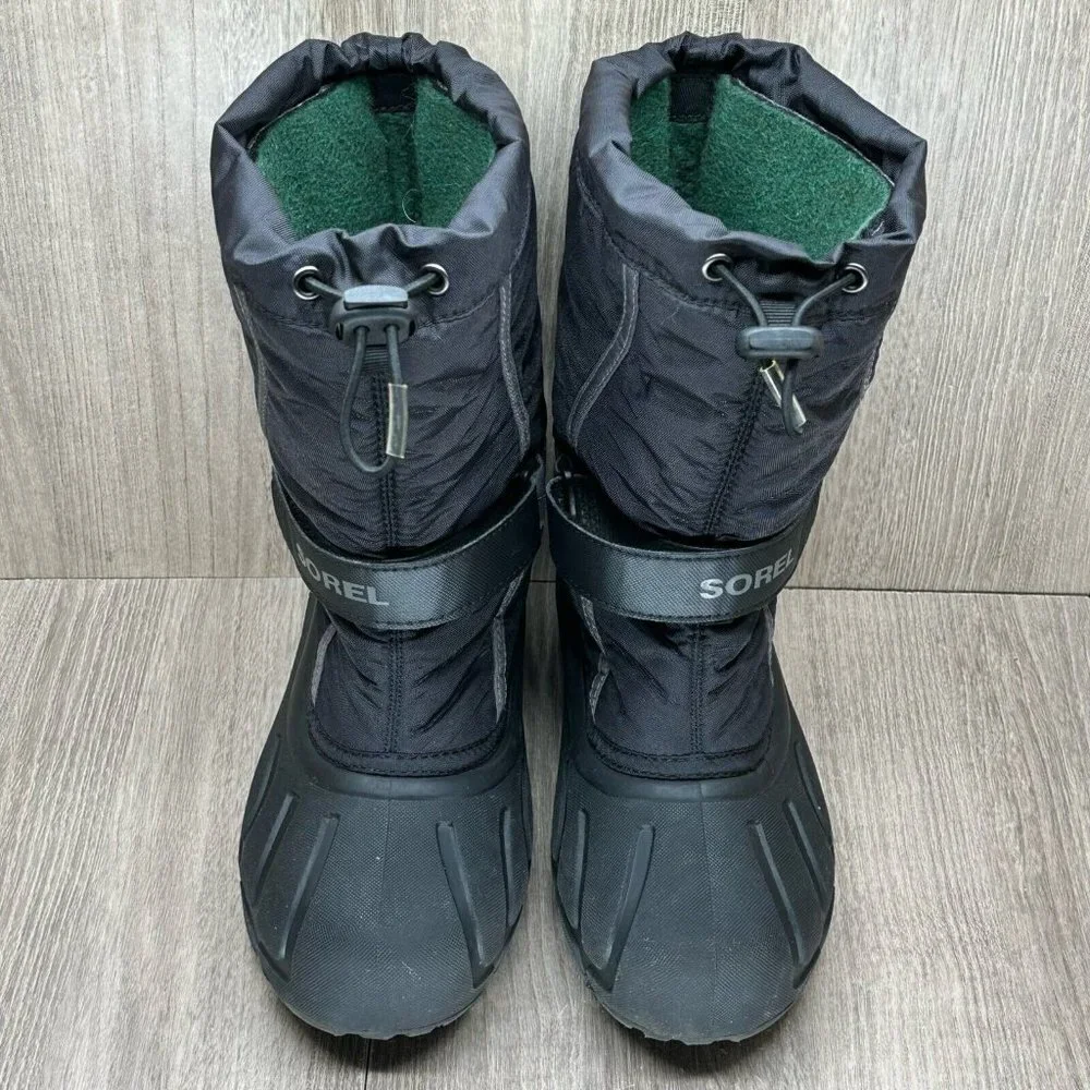 SOREL Snow Boots Youth Sz 4 Flurry Waterproof Insulated Winter Black 1638081016